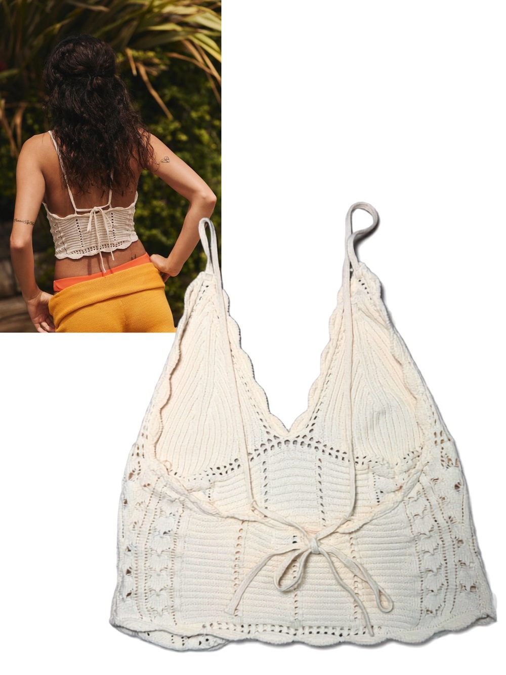 Med NWOT - Free Beach - Knit Crochet-like Cropped Tank Top - Cream - Picture 2 of 7